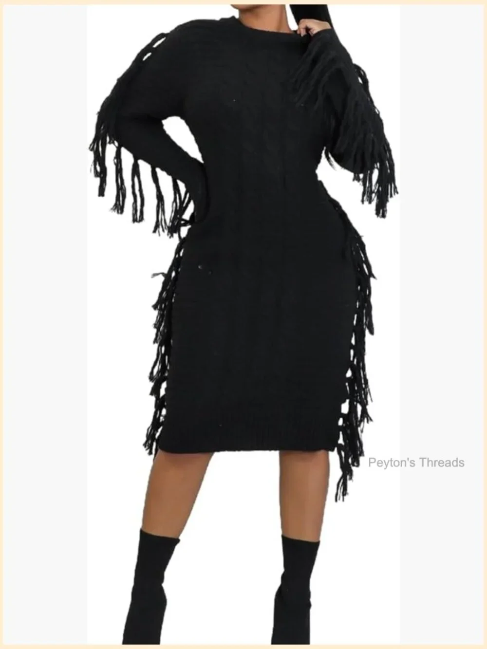 Turtleneck Side Tassel Cable Knit Maxi Sweater Dress Women's Casual Western - Picture 1 of 5